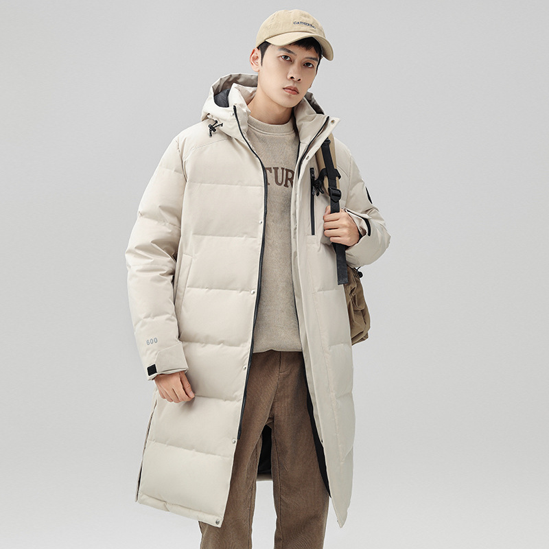 Chaqueta de pluma con capuz para hombres de invierno estilo coreano de moda media y larga ropa de pan gruesa con cremallera de diseño chaqueta cálida