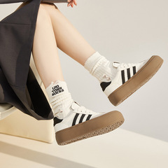 真皮小白鞋女厚底新款2024春季系帶休閒鞋女學生百搭板鞋女鞋