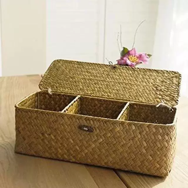 Woven table storage basket, storage system, DIY