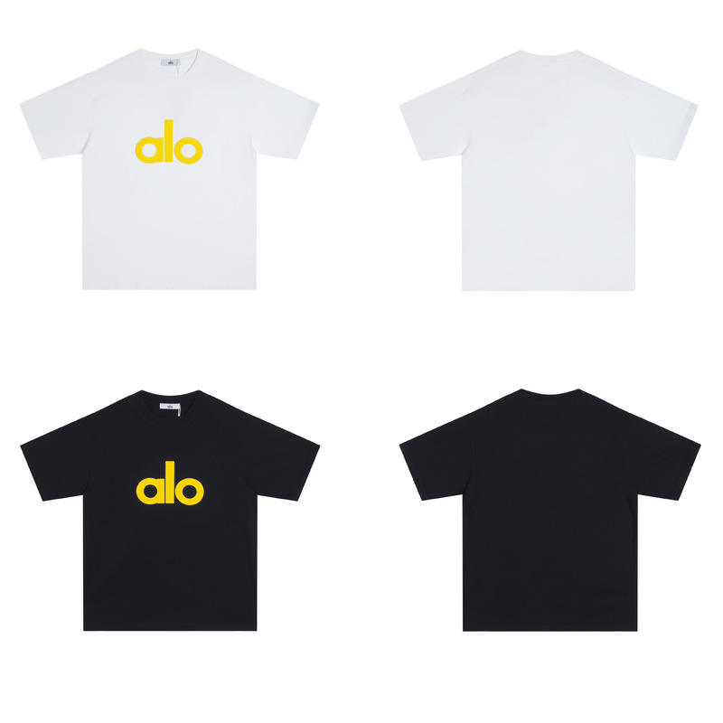 Cross-Border Alo Letter Foam Print Regular Shoulder Round Neck Short-Sleeve T-Shirt for Men and Women, Summer Casual Versatile Top, Ins Dropshipping