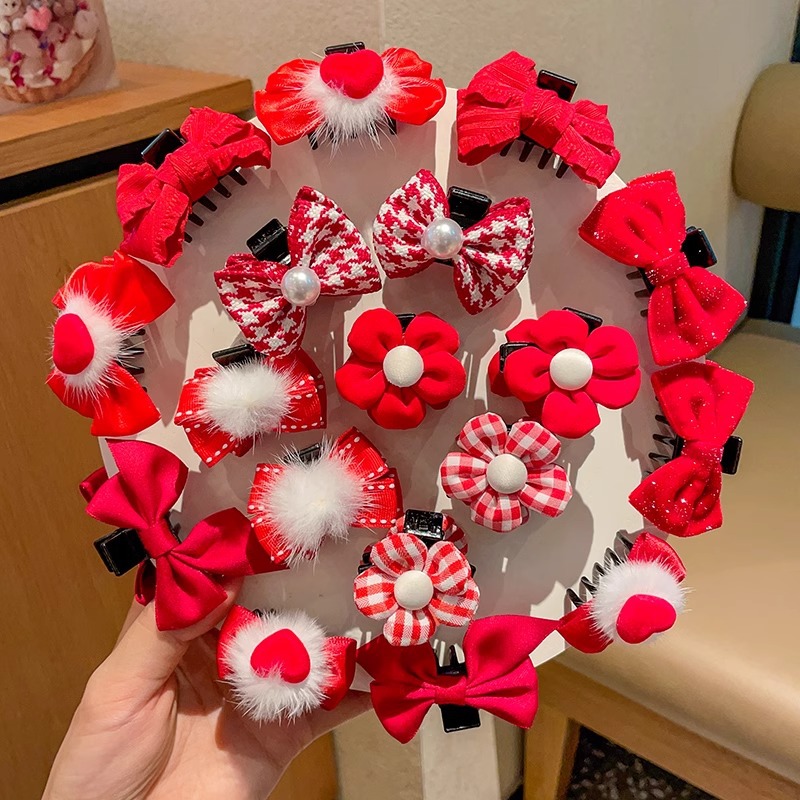 Accesorios para el cabello de Año Nuevo para niños clip de cabello princesa cabeza niña arco horquilla Año Nuevo de niña horquilla tocado rojo