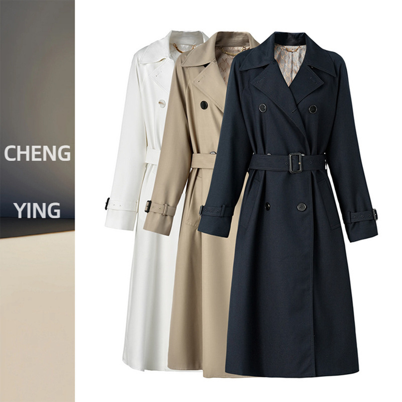 2026 New Korean Style Elegant and Youthful Women's Coat, British Style Double-Breasted Mid-Length Trendy Casual Versatile Trench Coat