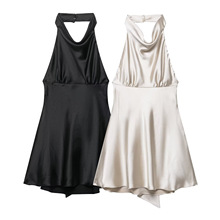 欧美风跨境外贸女装2025时尚丝绸质感断码挂脖连衣裙8482331