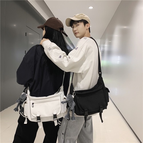 Simple crossbody bag for men and women ins Japanese large-capacity functional shoulder messenger bag workwear style college student backpack for men
