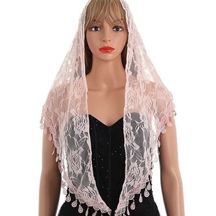 Muslim Turban Black Red Burgundy Lace Veil Tassel Lace Turban Silk Scarf Bridal Shawl Veil