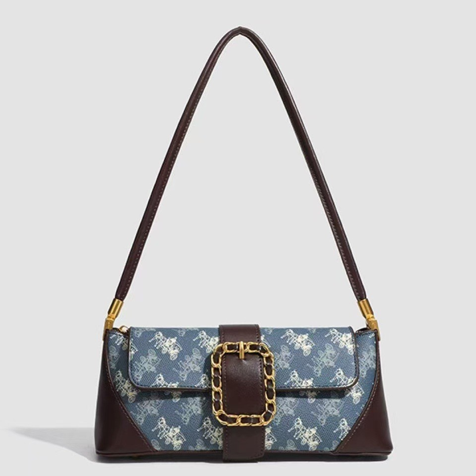 2026 New Creative Mature Style Crossbody Bag with Black and White Paint Splash Print, Underarm Bag with Pastoral Style Patchwork Design, Shoulder Bag