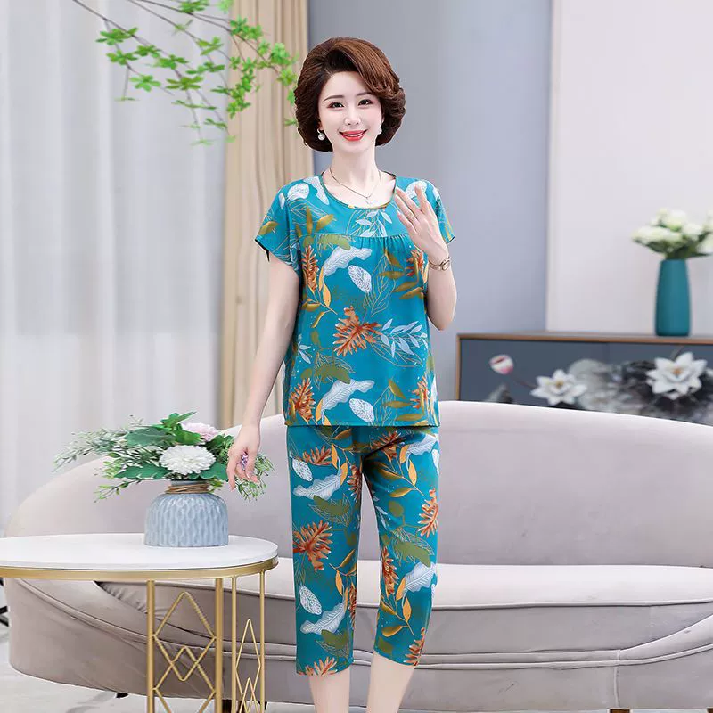 Pijama, set for elderly, with short sleeve, for middle age, plus size