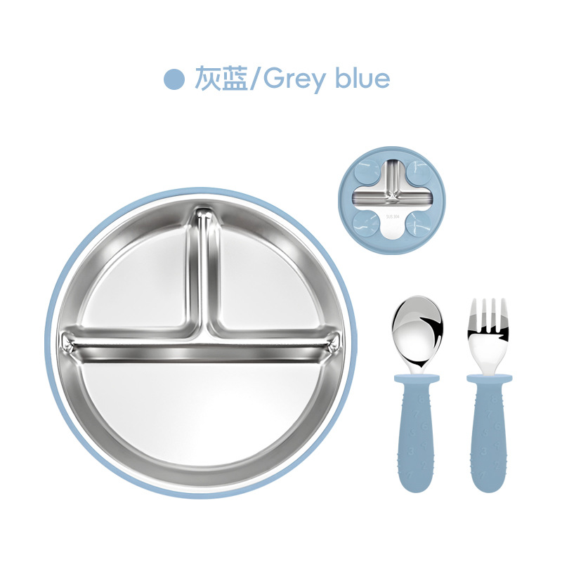 Amazon cubiertos infantiles de acero inoxidable para bebés comidas 304 cubiertos de acero inoxidable platos de silicona tipo ventosa