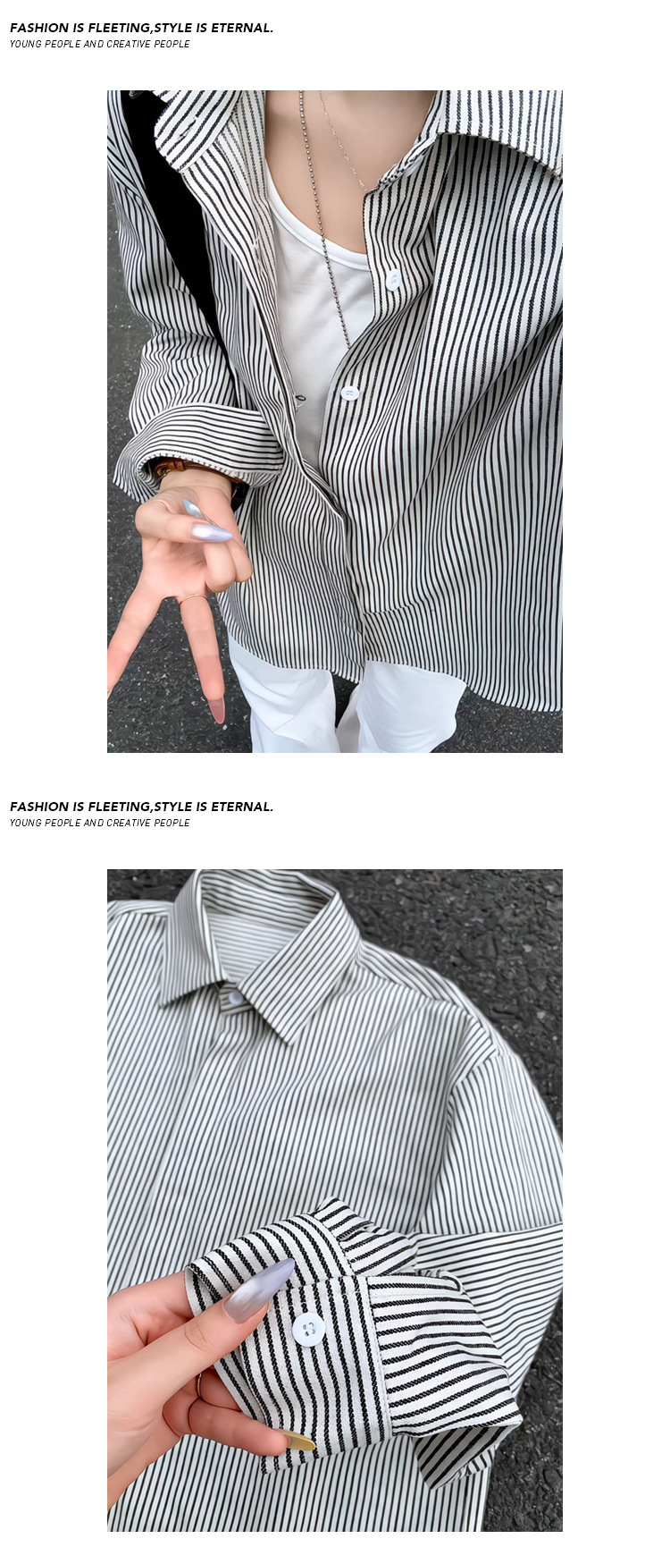 Camicia a righe stile retro americano per uomo maniche lunghe_voghion.com