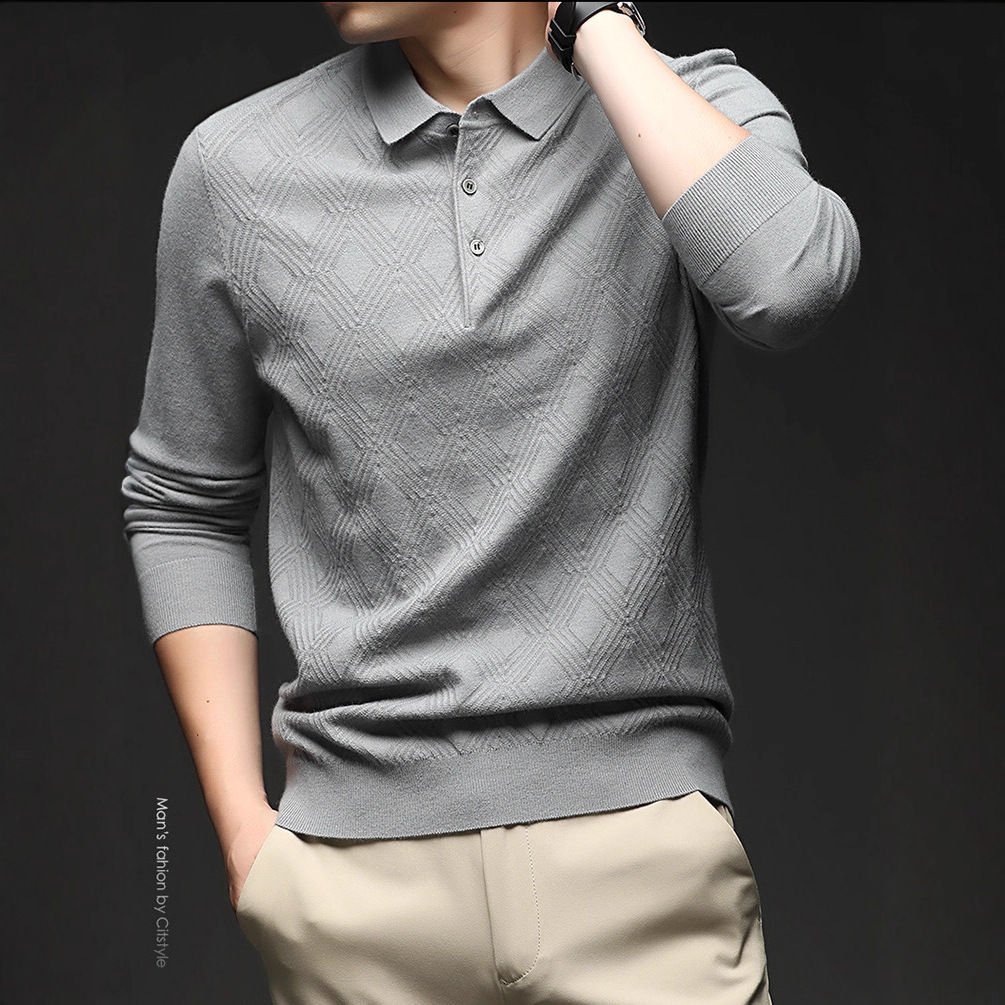 Suéter de comercio exterior primavera y otoño nuevos productos de camisa de punto de hombre de manga larga polo de solapa casual nueva camisa de punto de hombre