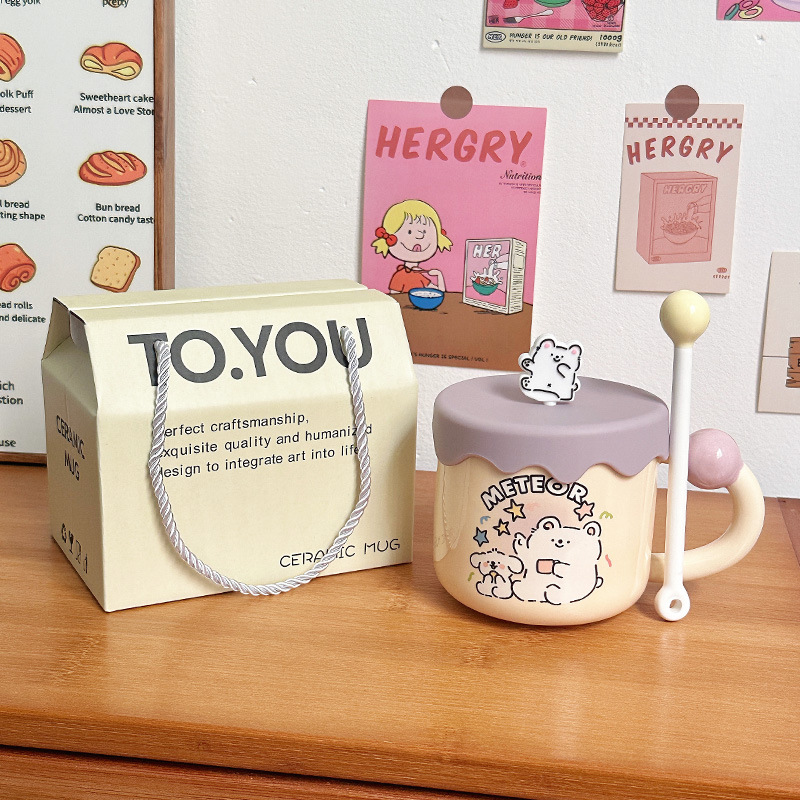 Líneas lindas para cachorros tazas de agua de cumpleaños regalo de mano tazas de cerámica de oficina tazas de café con tapa tazas de pareja