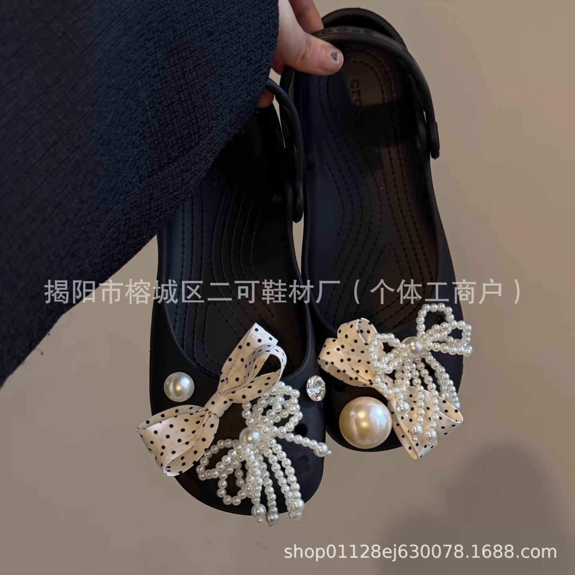INS primavera nuevo ballet de perla punto de onda arco agujero agujero zapatos de ballet hebilla coreana diy accesorios desmontables
