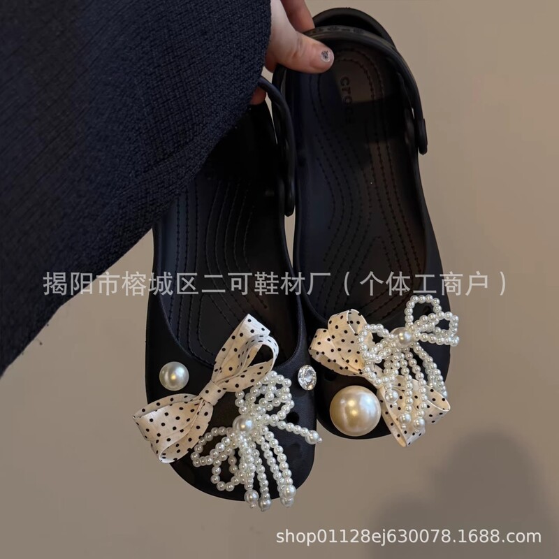 Ins Spring New Pearl Ballet Polka Dot Bowknot Hole Ballet Shoes Korean Style Shoe Buckle DIY Detachable Accessories