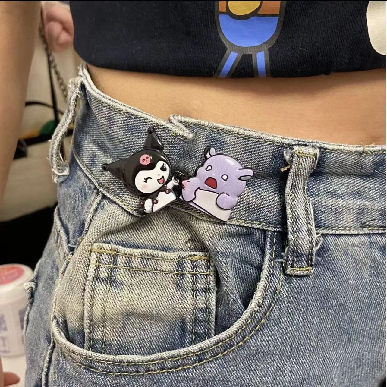 Coolomeibaku cintura hebilla jeans cintura apretada artefacto cintura pequeño botón Botón fijo PIN