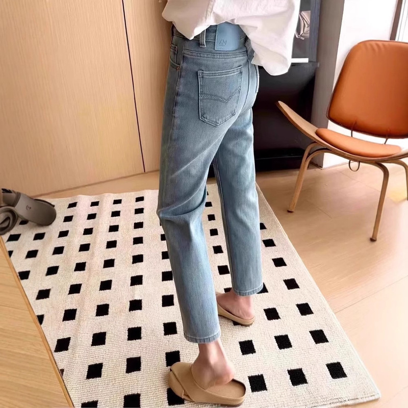 Short Straight-Leg Jeans Women's Summer Thin Pear-Shaped Body Stretch Slimming High Waist plus size Cigarette Cropped Pants