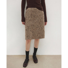 CHIC超级时装发布大秀款意大利彩点毛呢重工斜裁毛边A摆中裙2025