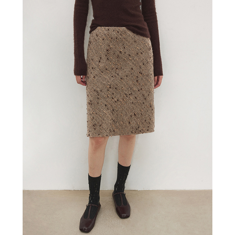 CHIC超级时装发布大秀款意大利彩点毛呢重工斜裁毛边A摆中裙2025