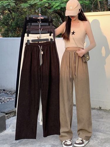 Women's Ultra-Fine Wide Leg Pants 2025 Spring and Autumn Corduroy Casual Pants with a Flowy Slimming Effect Smiling High-Waisted Straight Leg Pants