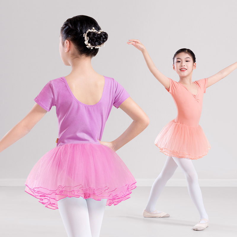Día del Niño Actuación Niños Ropa de baile Práctica Chica Falda de ballet Chica de manga corta Ropa de baile Princesa Tutú