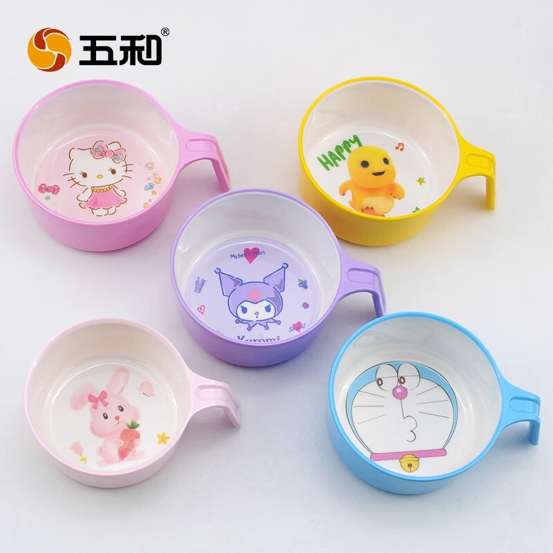Wuhe Children's Bowl Household with Handle Bowl Baby Food Bowl Drop-resistant Anti-scalding Baby Tableware Student Dining Bowl Spoon Wuhe Children's Bowl Household with Handle Bowl Baby Food Bowl Drop-resistant Anti-scalding Baby Tableware Student Dining Bowl Spoon