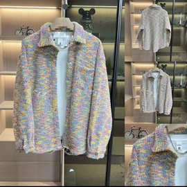 秋季格子小香风衬衫外套编织设计时尚潮流宽松休闲百搭男士上衣