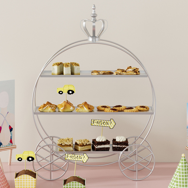 Estante de exhibición de mesa de postres de corona europea, decoración de bodas, té de la tarde, soporte para pasteles de tres capas, plato de decoración de pasteles dorados