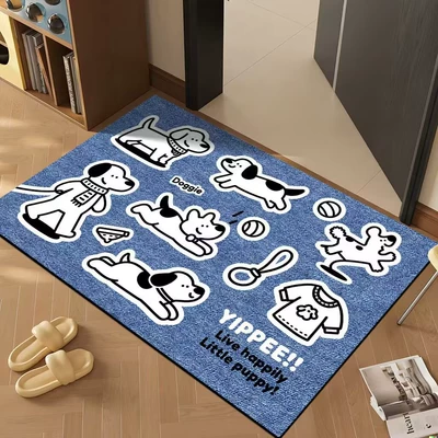 at the Entrance: Avtomobil döşəmə paspasları - denim-pattern-puppy-looking-for-clothes-80x-100cm-rubber-bottom
