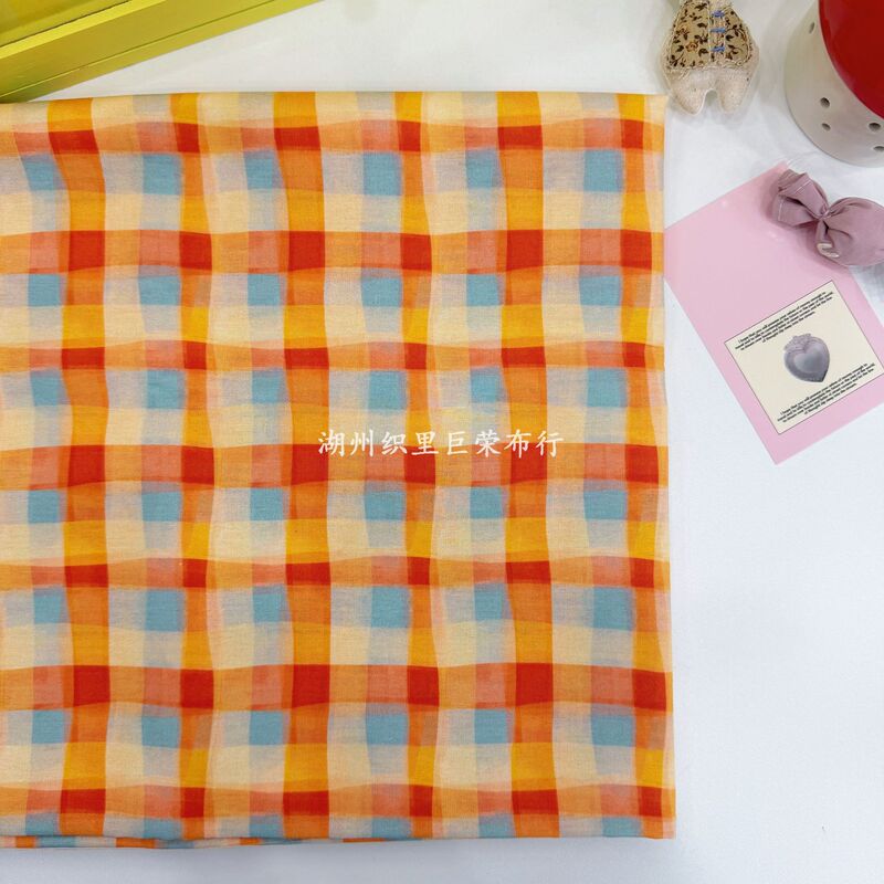 Welfare Product: 100% Cotton 40-Count Digitally Printed Fabric, Ins-Style Orange Color-Blocked Plaid Fabric Hair Tie Accessory Welfare Product: 100% Cotton 40-Count Digitally Printed Fabric, Ins-Style Orange Color-Blocked Plaid Fabric Hair Tie Accessory