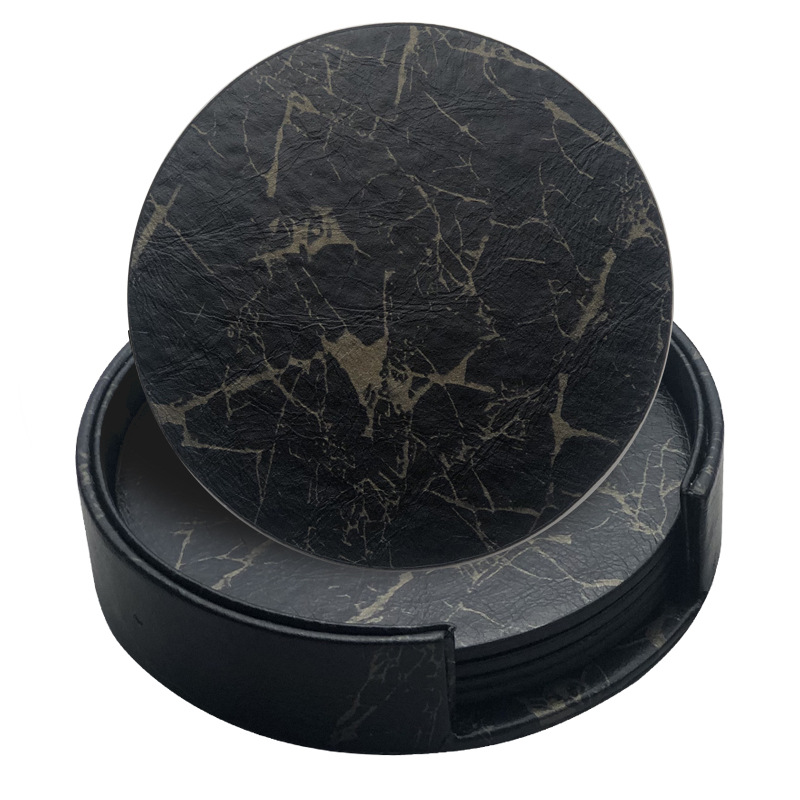 Transfronterizo personalizado LOGOpu taza almohadilla aislante de calor almohadilla de cuero de mármol redondo conjunto de almohadilla de taza OEM personalizado al por mayor