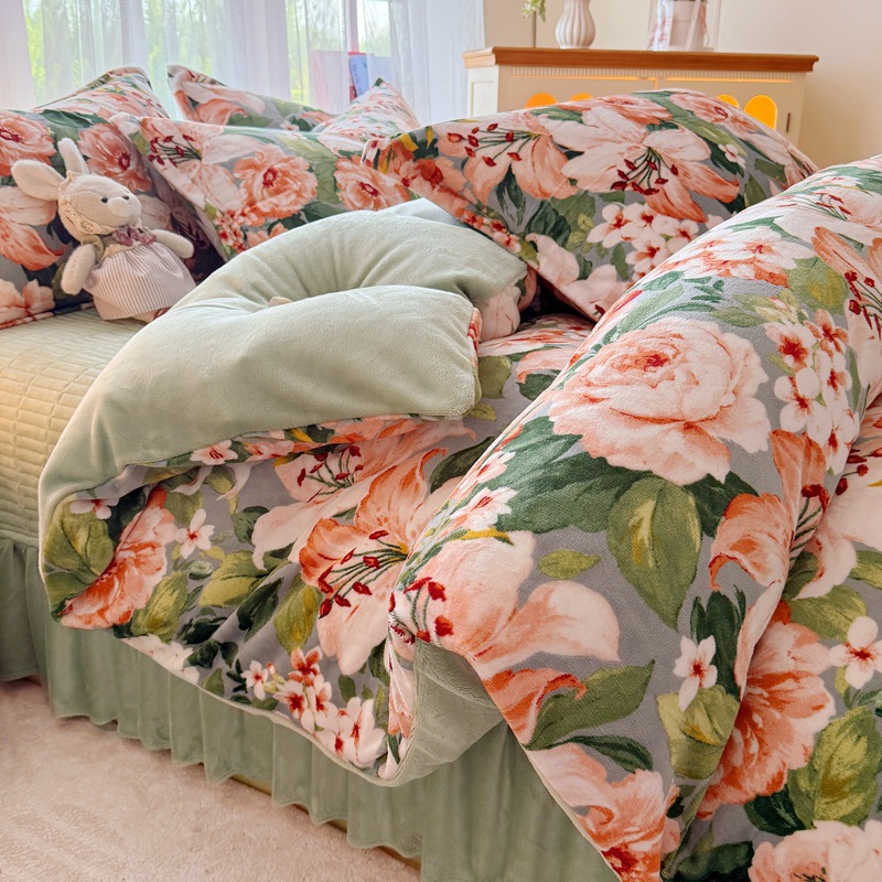 云裳-牡丹倾城绿【亲肤保暖牛奶绒】