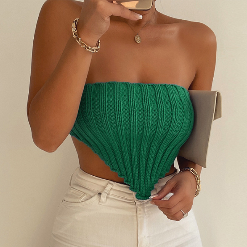 solid color crop knitted tube top NSSX126242