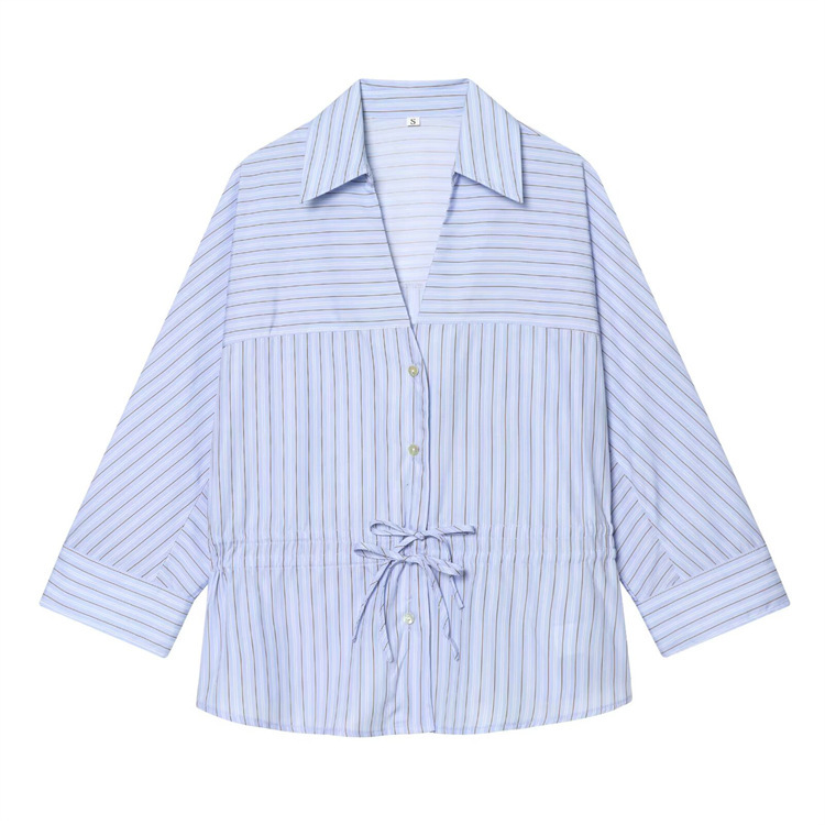 Myst&Za2026 New Summer Women's Clothing with Lapel, Elbow-Length Sleeves, Bow Decoration, and Striped Shirt 2157/025