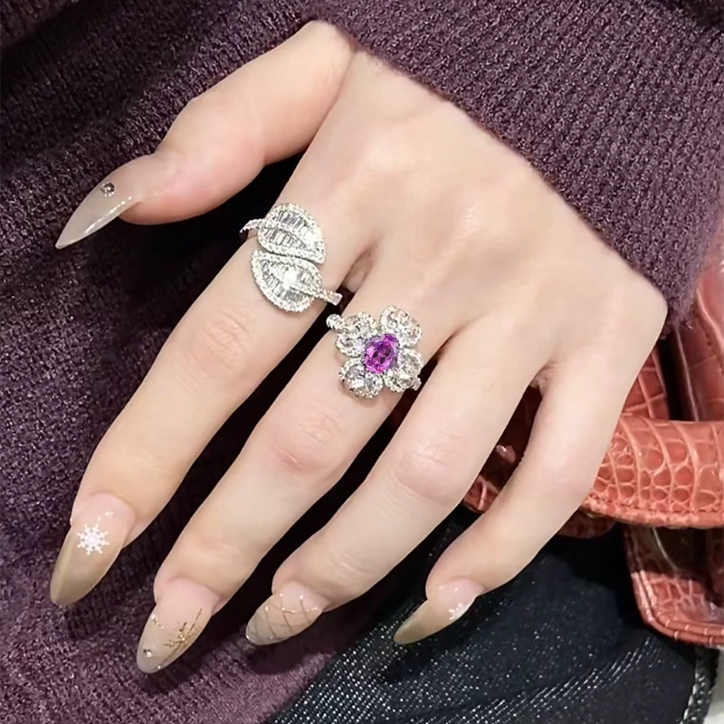 Longlong Gold Jewelry 2025 новый S925 серебро высокой углеродной алмазной розовой 6*8мм овальное яйцевидное кольцо для женщин прямой эфир