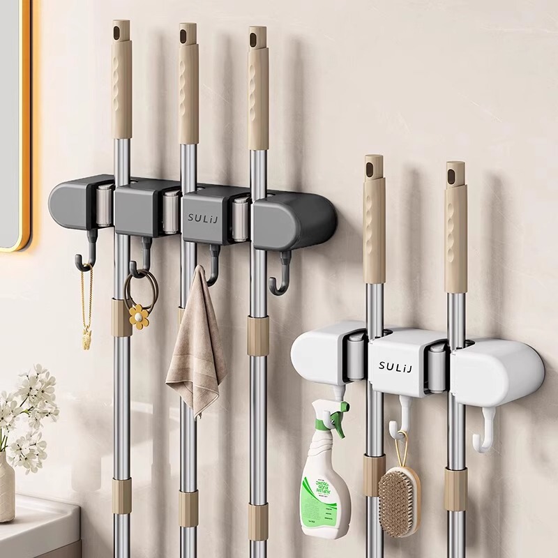 Suction Cup Mop Wall Mount Clip, No-Drill Hook, Bathroom Storage Rack, Broom Storage Organizer, Hanging Rack