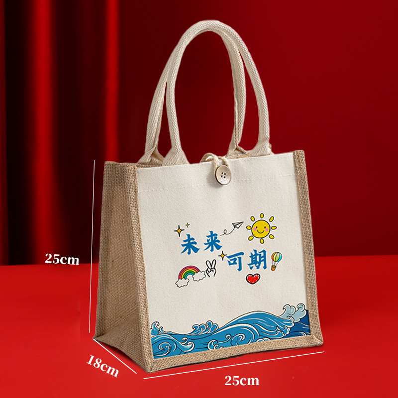 Nuevo bolso de lino estudiante caja de almuerzo ropa de protección del medio ambiente compras bolso ojo bolsa de lino bolso de lona