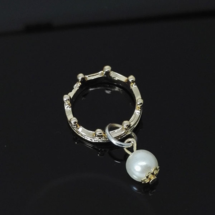韩版时尚饰品皇冠吊坠挂圈银色珍珠戒指 批发