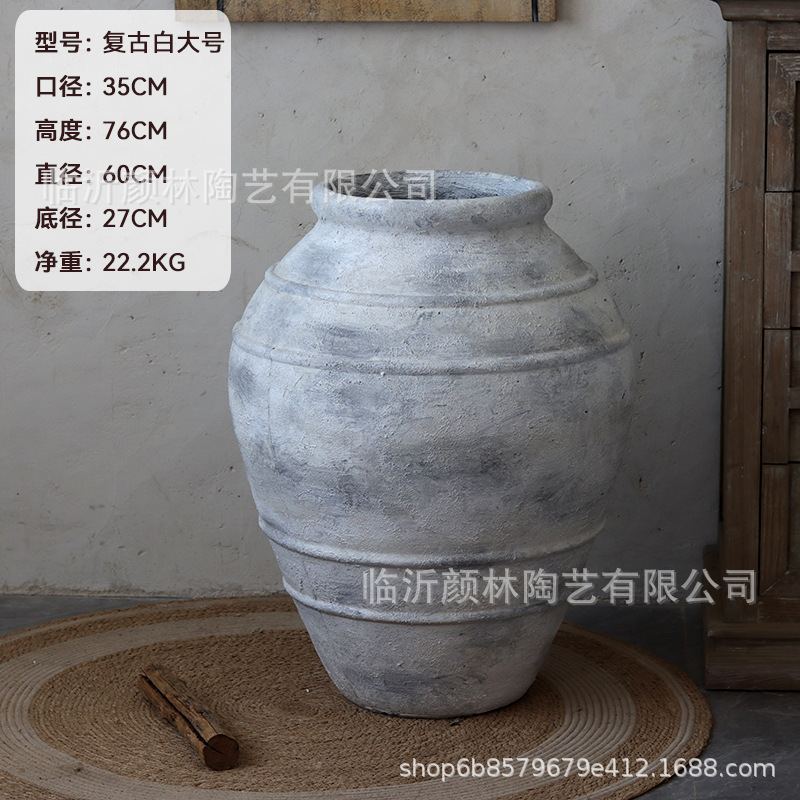 Gran vasija de cerámica de aterrizaje decoración residencial vasija de cerámica retrógrado vasija de cerámica flor de viento silencioso vasija de magnesio de barro gran vasija de flores decoración de sala de estar