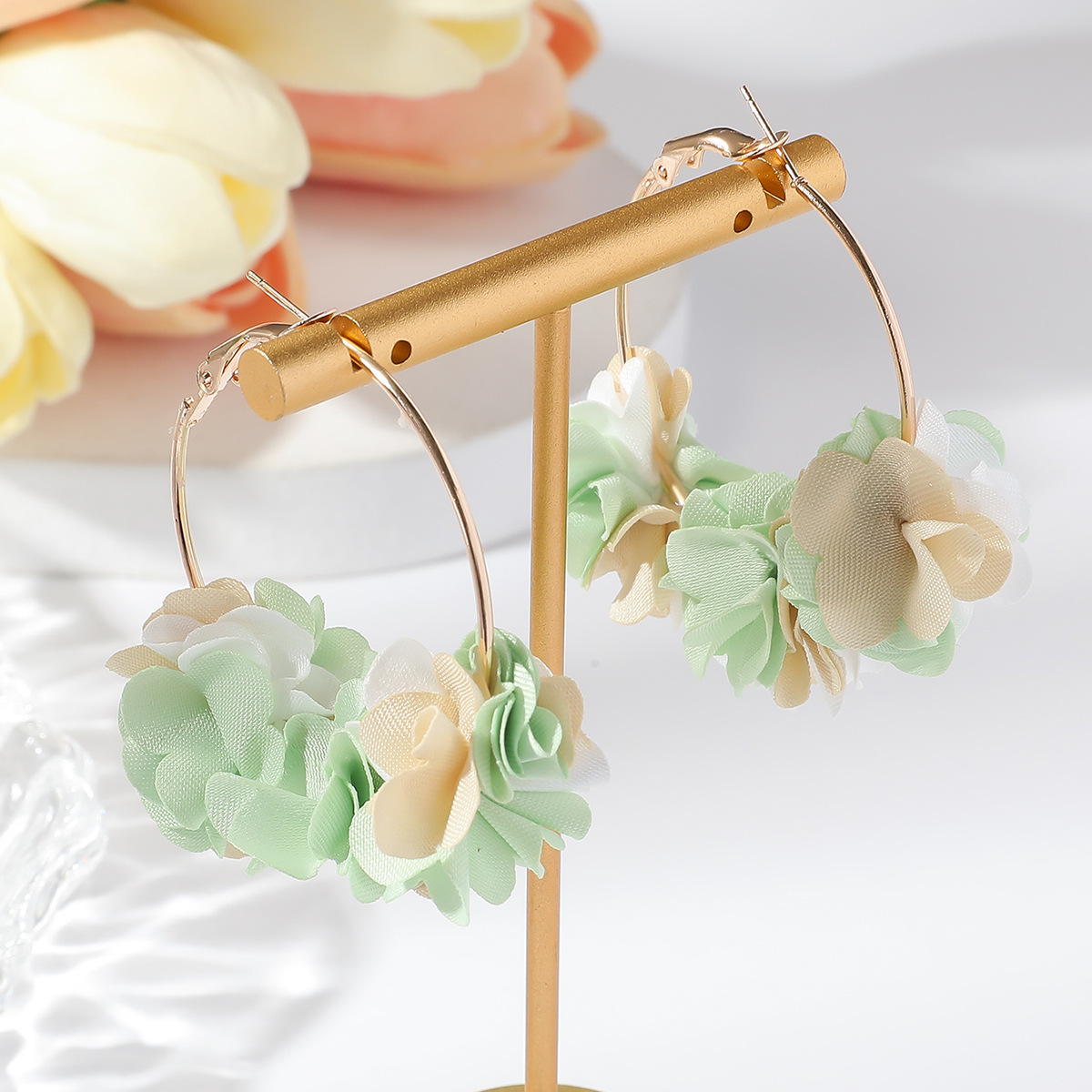 10g Weight 304 Stainless Steel Ear Needle Material Earrings Classification 1 Pair Quantity Travel, Street Occasion Cloth Material Flower Pattern All Seasons Season Women's Gender Sweet Style 1 Pair Sweet Flower Cloth Earrings 5