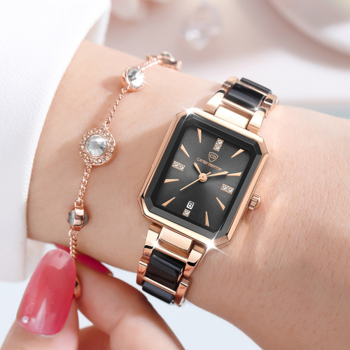 New cross-border watches women's calendar light luxury diamond square watches waterproof quartz women's watches wholesale