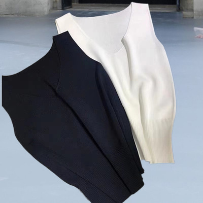 黑色 冰丝针织背心西装内搭女春夏修身无袖洋气v领打底衫吊带上衣|ms