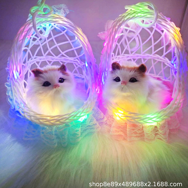 レースの吊りかごのシミュレーション音の小さい猫の発光の手提げかごの観光地区の記念品の子供のおもちゃ|undefined