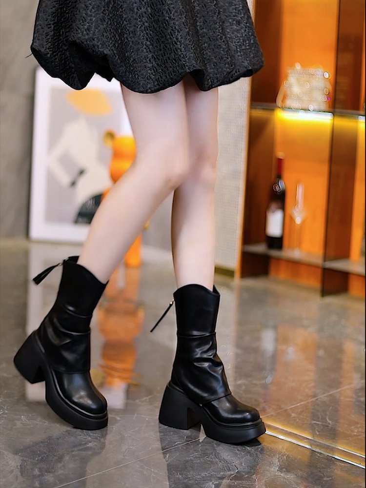 Wasserdichtes Western-Bohemian-Leder mit niedrigem Absatz, spitzer Zehenbereich, runder Zehenbereich, Slip-On-Schnalle, Alltagsschuhe für formelle Veranstaltungen_voghion.com