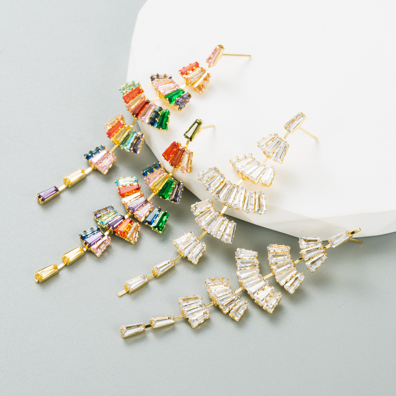 Fashion Sector Copper Inlay Zircon Drop Earrings 1 Pair