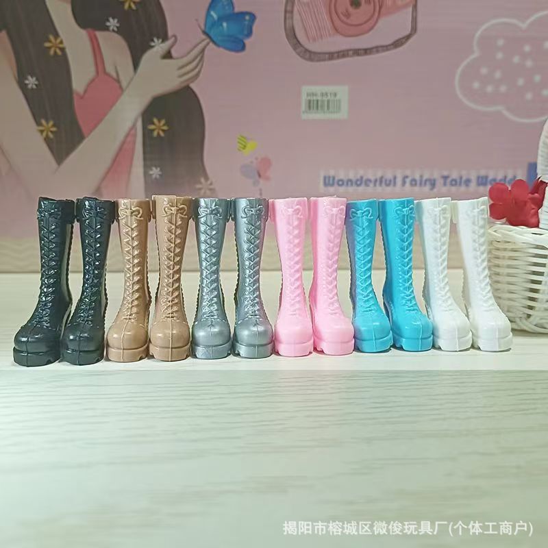 新款跨境娃娃鞋子巴芘娃娃配件鞋6分娃高筒系带马丁靴机车靴骑士