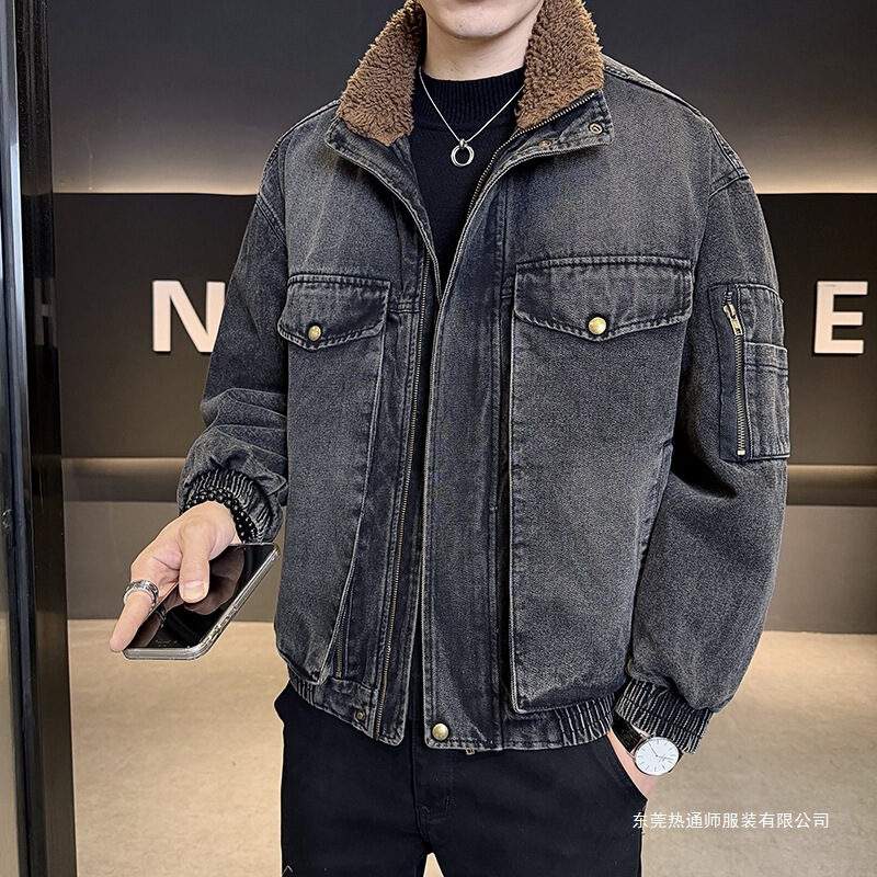Lamb Wool Denim Jacket Men's 2025 Winter Fleece-Lined Thickeneded Warm Jacket Men's Top B317/J618 Black Lamb Wool Denim Jacket Men's 2025 Winter Fleece-Lined Thickeneded Warm Jacket Men's Top B317/J618 Black