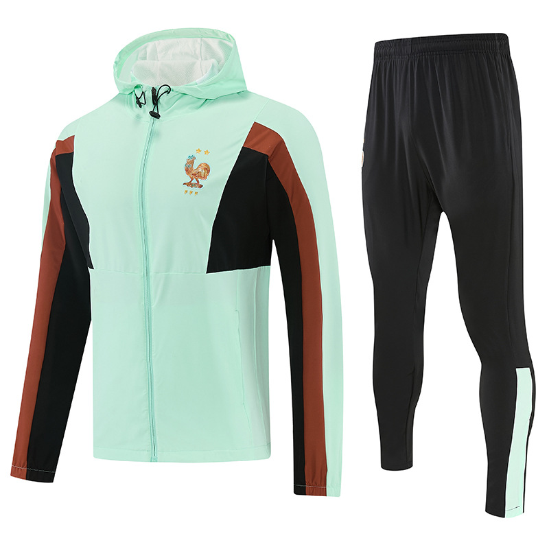 Wholesale 2627 New Model Football Hooded Windbreaker Set, Sun Protection Windbreaker, Pre-Match Sports Jacket, Available for Dropshipping.