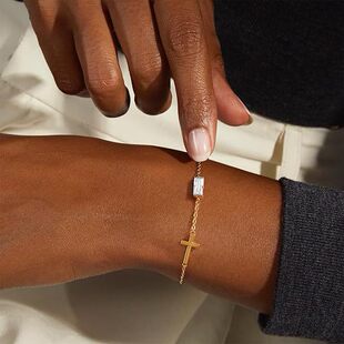 �r��12������ʯʮ�ּ���朰ٴ�Birthstone Dainty Cross Bracelet