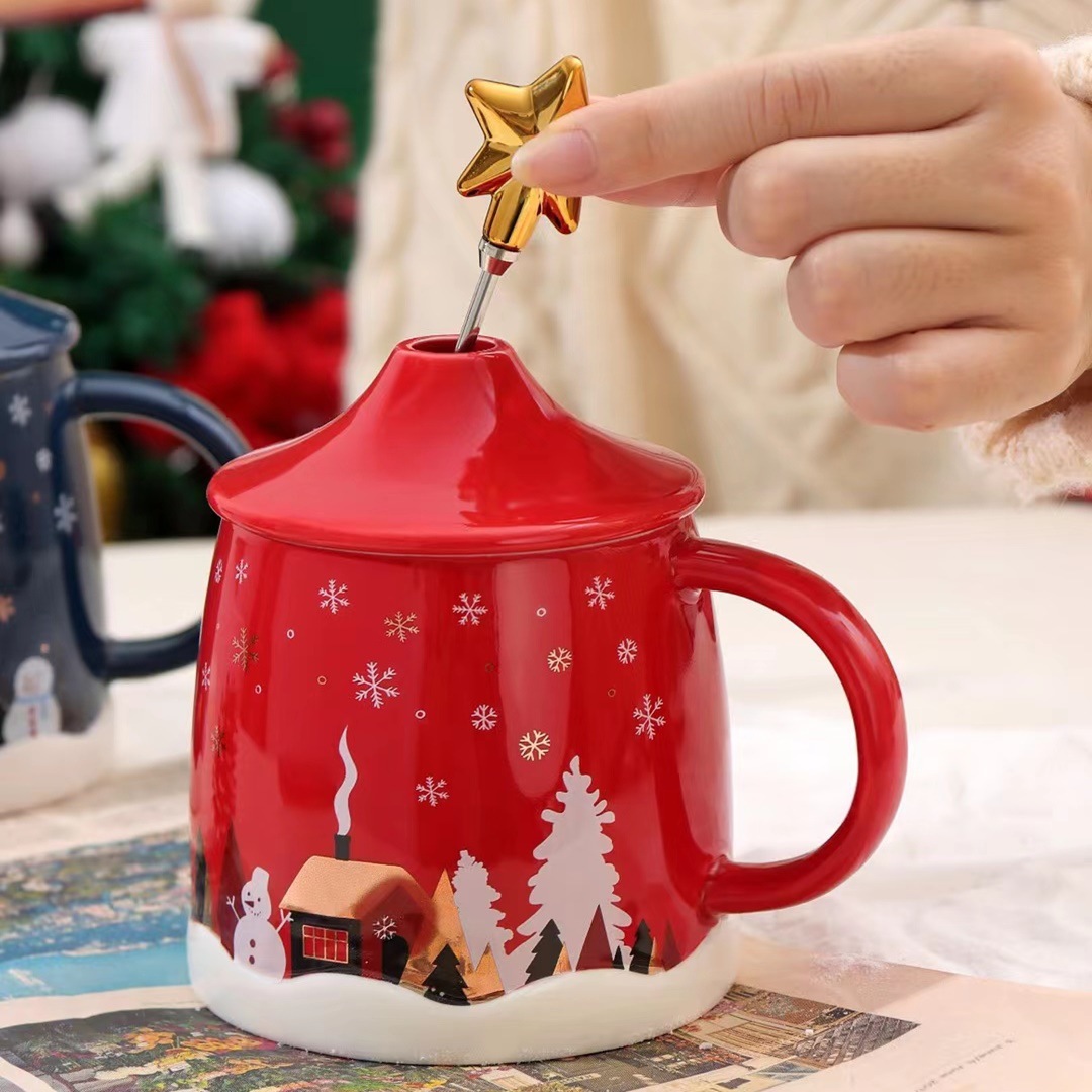Estilo nórdico estrella de cinco puntas taza de Navidad de cerámica Vista de nieve viejo Elk color esmalte taza de café regalo personalizado taza