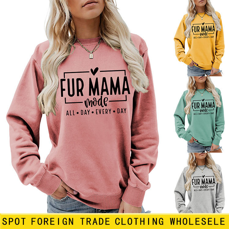 Fur Mama Fashion Amazon Ebay Simple, Comfortable and Versatile Women's Autumn and Winter Round Neck Sweatshirt Bottoming Export