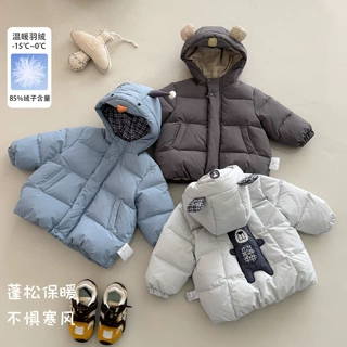 宝宝连帽羽绒服男小童中长款白鸭绒外套婴幼儿保暖面包服小童冬装